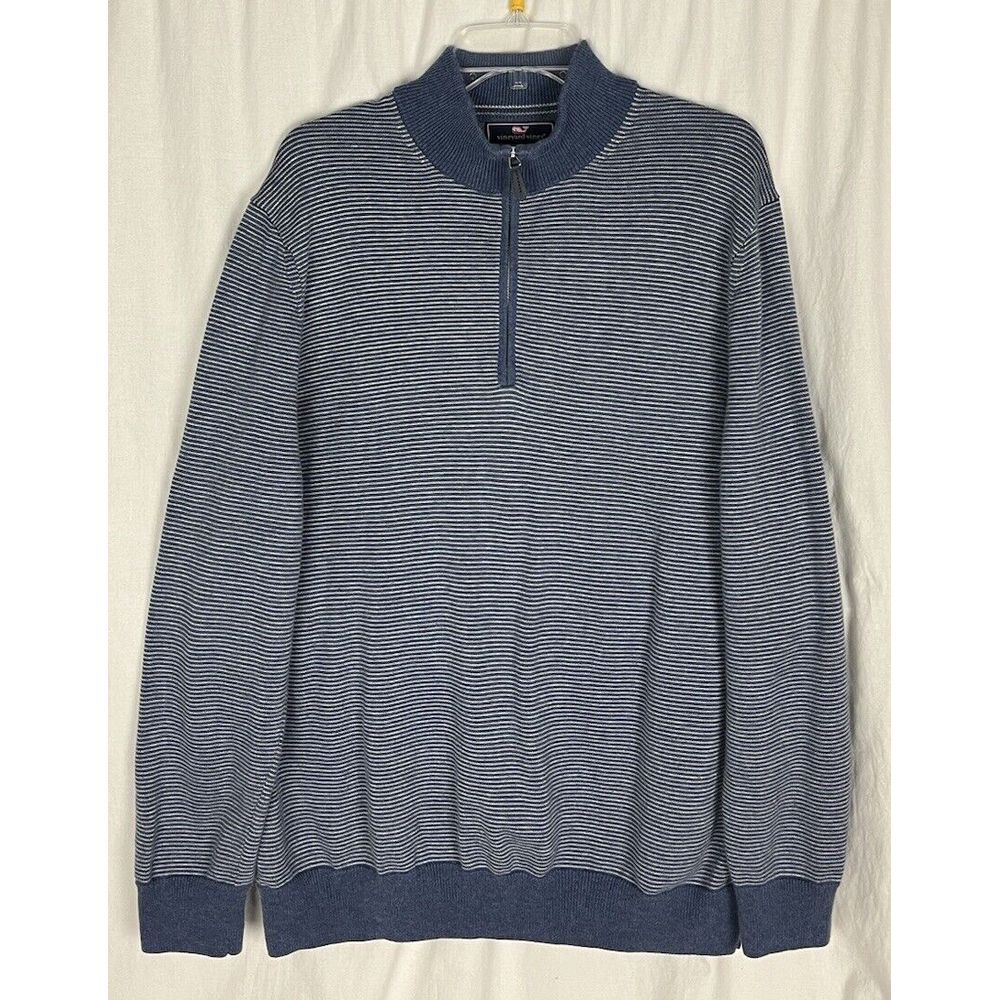 Vineyard Vines Men's Size XL 1/4 Zip Quarter Pullover Wool Cotton Sweater Blue